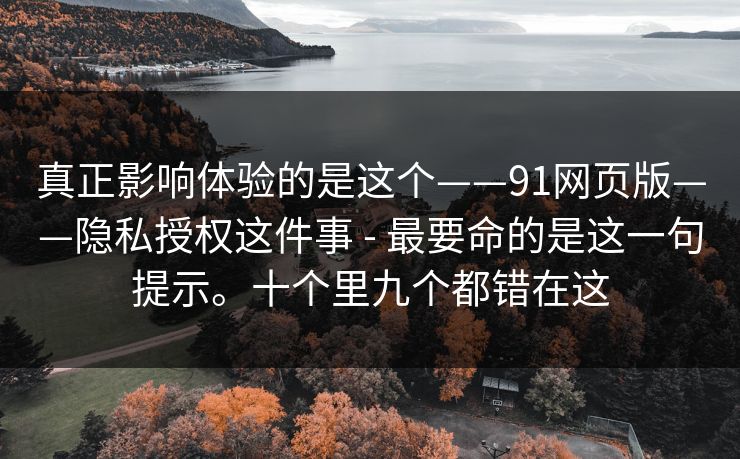 真正影响体验的是这个——91网页版——隐私授权这件事 - 最要命的是这一句提示。十个里九个都错在这 真正影响体验的是这个——91网页版——隐私授权这件事 - 最要命的是这一句提示。十个里九个都错在这